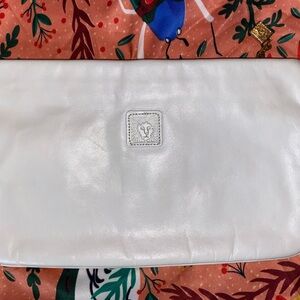 Vintage 70’s Anne Klein White Leather Zip Pouch with Gold-Tone Logo
